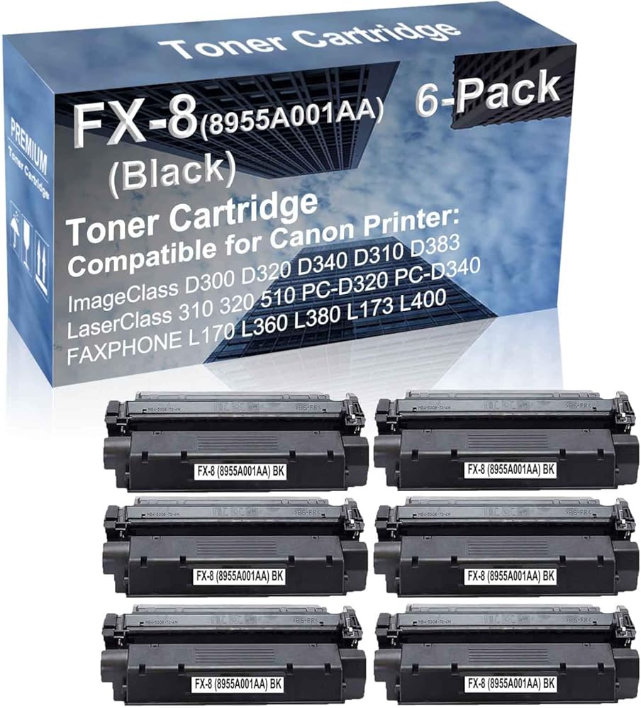 6-Pack Compatible High Capacity FX-8 (8955A001AA) Printer Cartridge use for Canon LaserClass 310 320 510 PC-D320 PC-D340 Printer (Black)