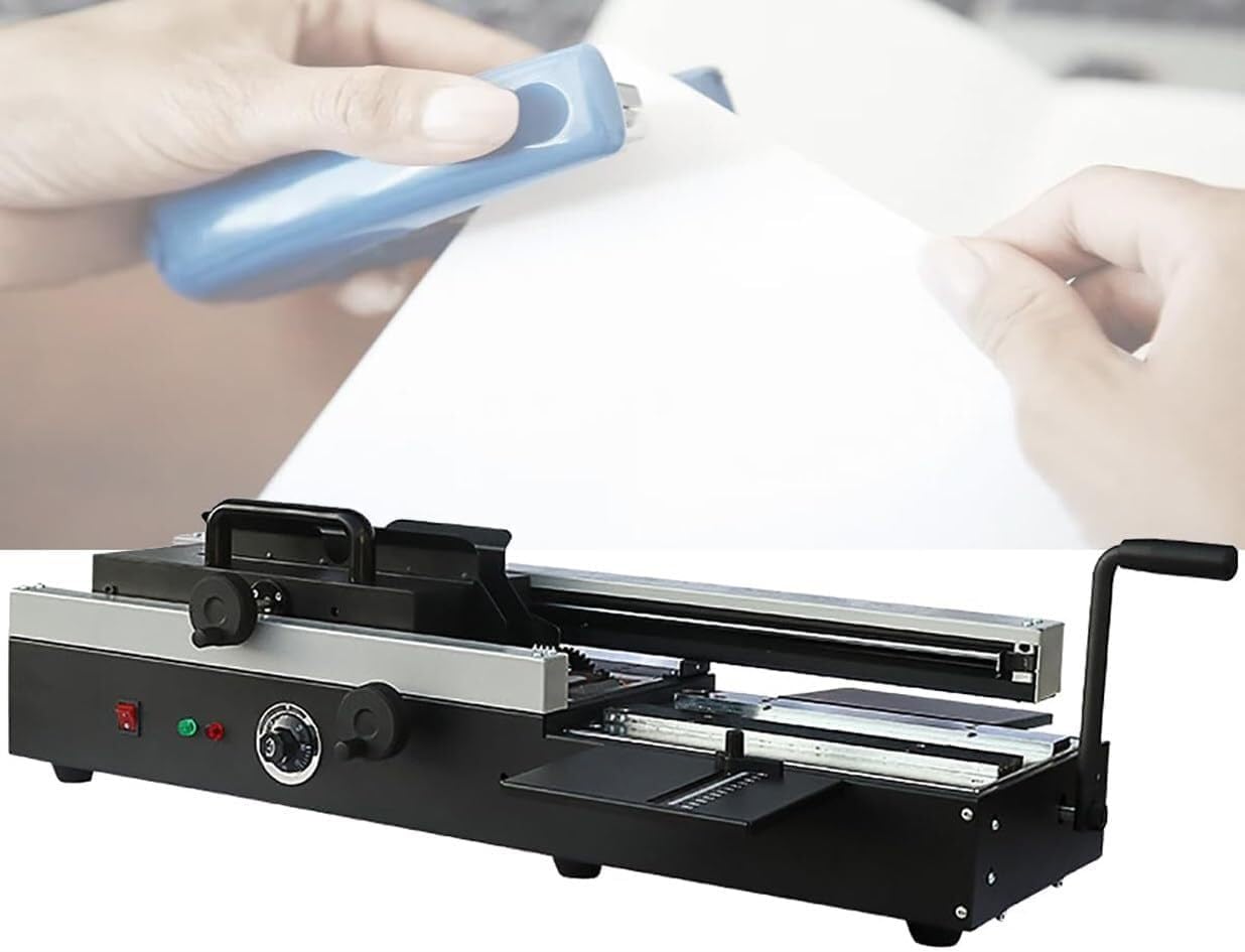 LDMLAX 1200W Wireless Glue Book Binding Machine, A4 Manual Hot Glue Book Binder with Milling Spine Rougher Binding Machine for Paper Books Albums Notebook