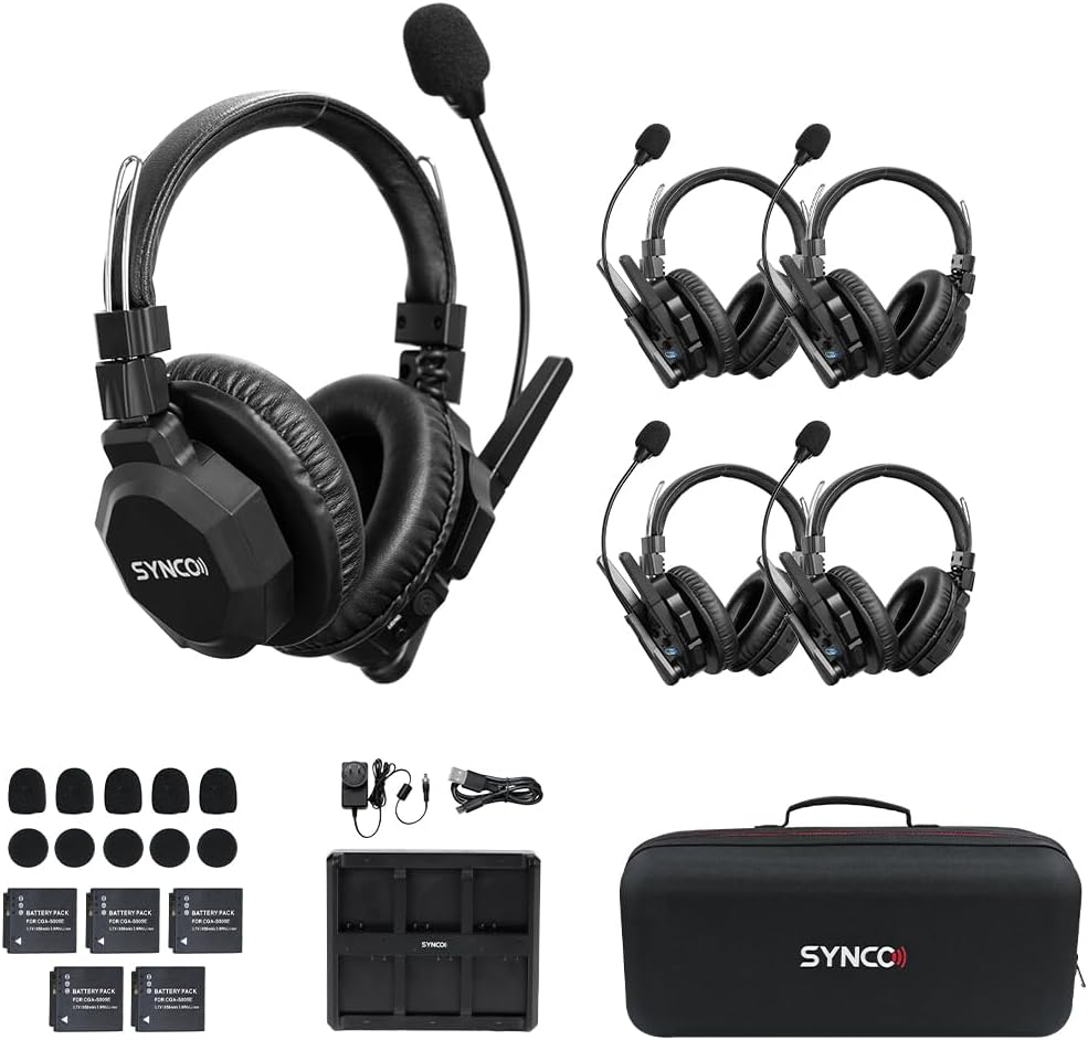 SYNCO XTALK XMax5 Wireless Intercom Headset System 2.4GHz 1640 feet 500 Meters Dual-Ear Team Communication Headset for Live Show Stage Performance Movie Shoot