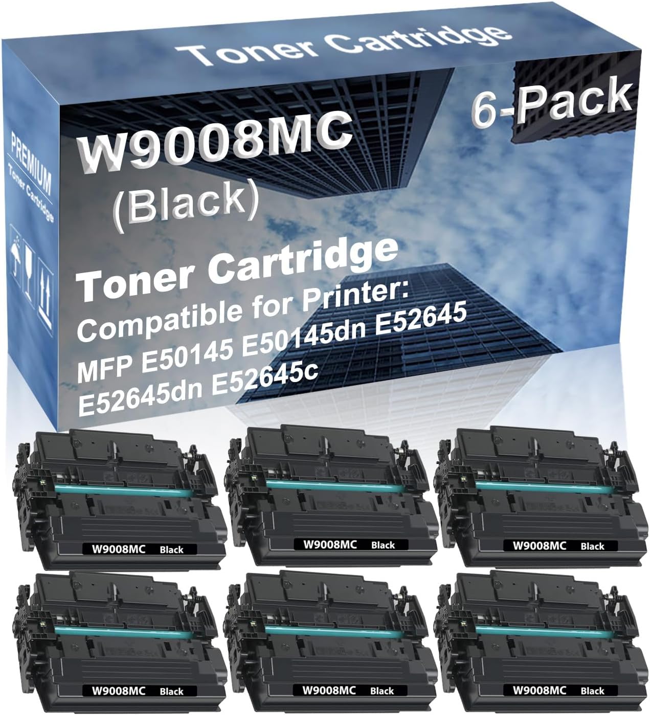 6-Pack Compatible High Yield E50145 E50145dn E52645 E52645dn E52645c Printer Cartridge Replacement for W9008MC Toner Cartridge (Black)