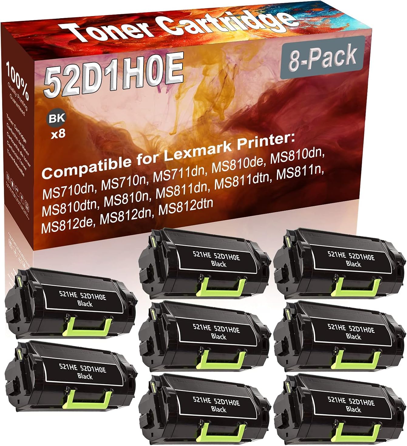 Credibility Store 8-Pack (Black) Compatible MS710dn MS710n MS711dn MS810de MS810dn MS810dtn MS810n MS811dn Laser Printer Cartridge (High Capacity) Replacement for 52D1H0E 521HE Printer Cartridge