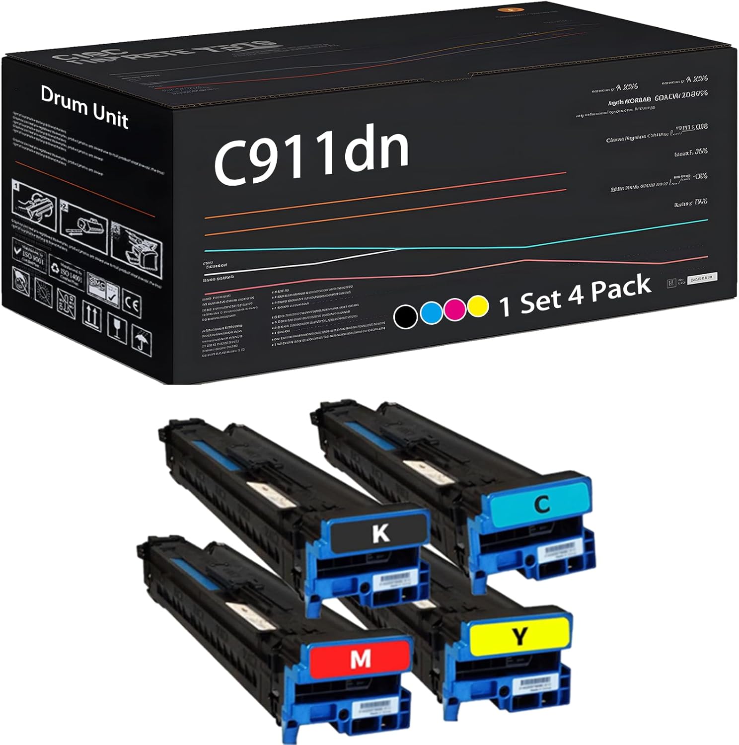 UVUMB Compatible with Okidata OKI C911dn Drum Unit Work for Okidata OKI C911dn C931DN C941dn Printers, with Chip, High Yield 50000 Pages, High-Definition Printing (4-Pack BK/C/M/Y)
