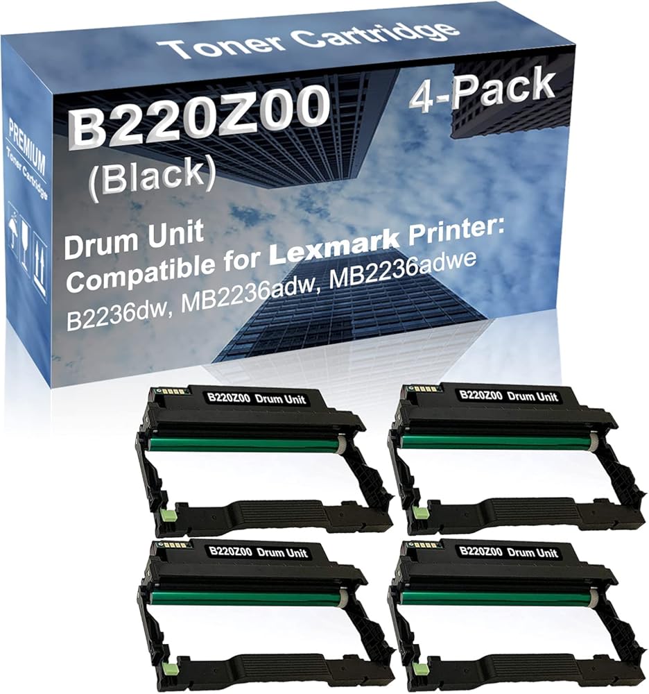4-Pack (Black) Compatible B2236dw, MB2236adw, MB2236adwe Printer Drum Unit Replacement for Lexmark B220Z00 Drum Kit