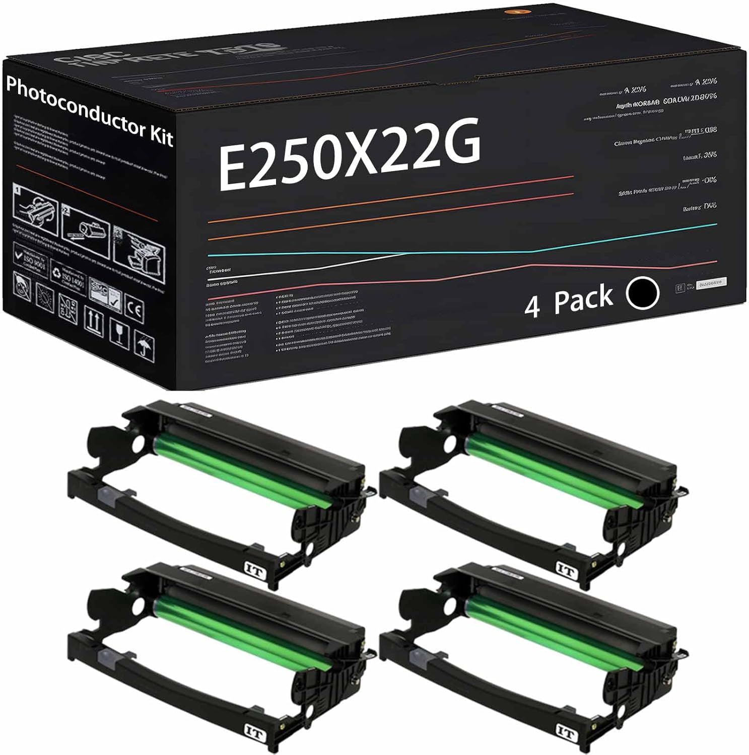 E250X22G Photoconductor Kit Compatible with Lexmark E250D E250DN E350D E352DN E450DN Printers, High Yield 40000 Pages (4 Pack Black)