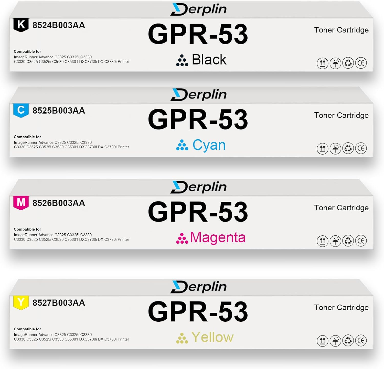 Derplin GPR-53 GPR53 GPR 53 Toner Cartridge Use for ImageRUNNER Advance C3325i C3330i C3525i C3530i DX C3725i DX C3730i DX C3826i DX C3830i DX C3835i Printers (4 Pack)