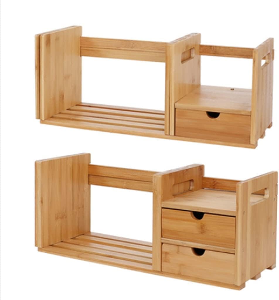 LSHAOBO Bookshelf Desktop Bookshelf Display Cabinet, Bookcase with Drawers, Retractable Multifunctional Shelf for Home Office(Size:Double Drawer)