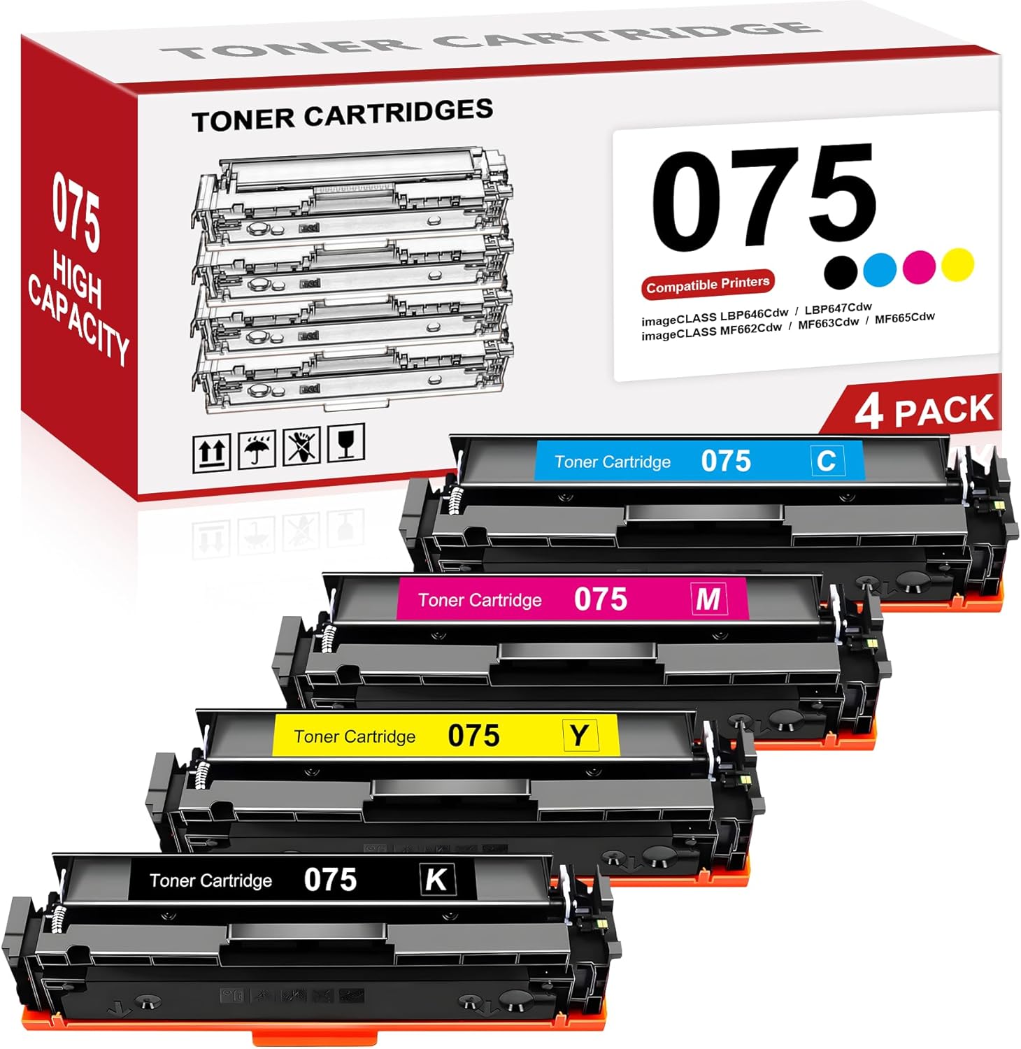 075 Toner Cartridges 4 Pack LBP646Cdw MF662Cdw MF665Cdw Replacement for Canon 075 075H Toner Works with imageCLASS MF662Cdw MF665Cdw LBP646Cdw MF663Cdw LBP647Cdw MF660 LBP640 Series Printer (KCMY)