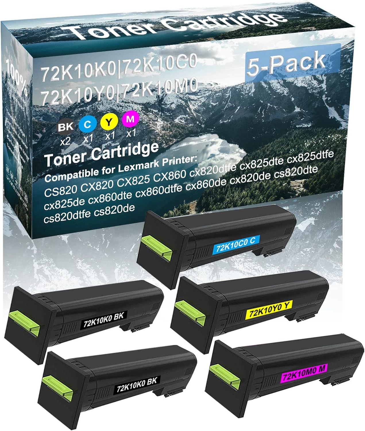 Credibility Store 5 Pack (BK+C+Y+M) Compatible (High Yield) 72K10K0 72K10C0 72K10Y0 72K10M0 Toner Cartridge Used for cx820de cs820dte cs820dtfe cs820de cx860dte cx860dtfe Printer