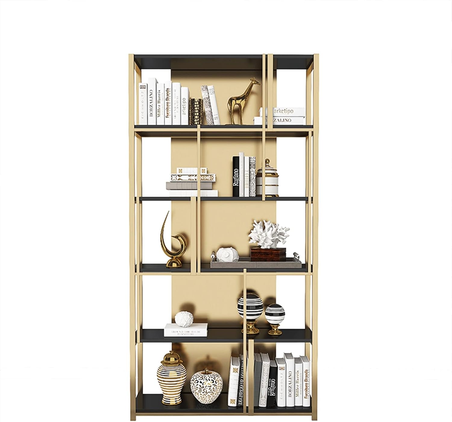 Bookshelf Shelf Bookcase Shelf Light Luxury Style Metal Stainless Steel Bookshelf Bookcase Floor Display Stand Living Room Partition Rack Bookcase Storage Shelves (Color : Black, Size : 90cm)