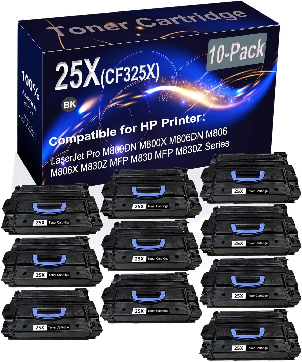 10-Pack (Black) Compatible High Yield 25X CF325X Printer Cartridge use for HP M806 M806dn M806x+ M830 M830 MFP M830z M830z+NFC Printer