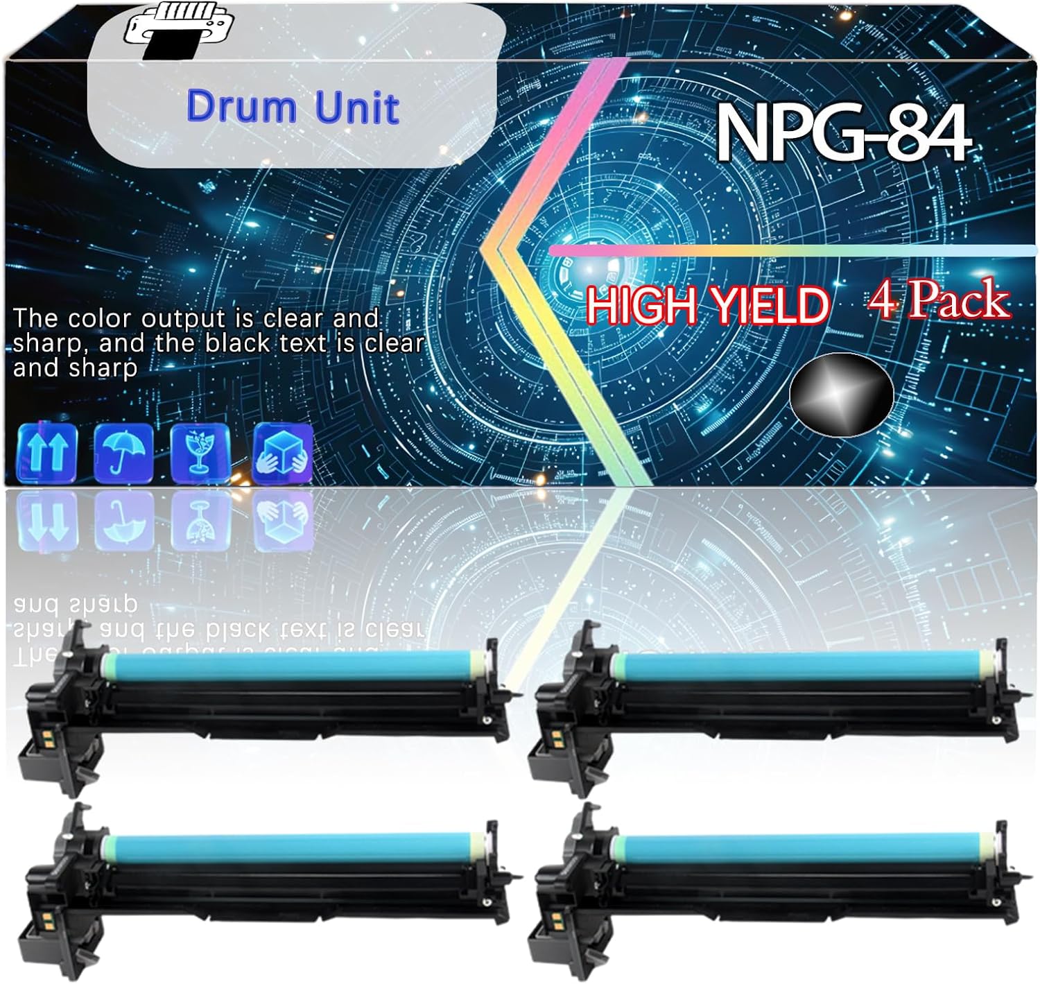 Compatible for Canon NPG-84 Replacement Drum Unit Used with Image Runner Advance 2625 2630 2635 2645 Printers, High Production Multiple Options (4 Pack Black)