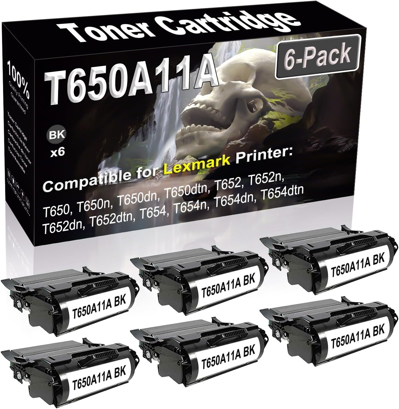 SINIYA 6-Pack (Black) Compatible T650 T650n T650dn T650dtn T652 T652n T652dn T652dtn Laser Printer Cartridge (High Capacity) Replacement for T650A11A Printer Cartridge