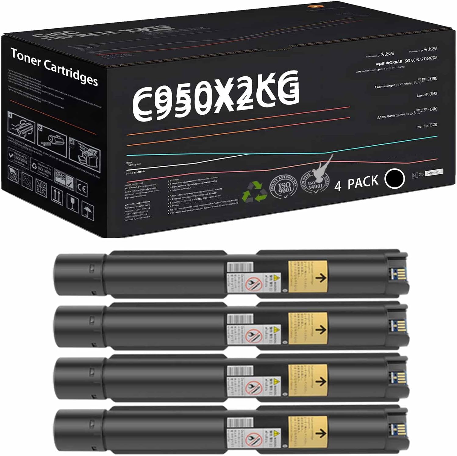 C950X2KG C950X2CG C950X2MG C950X2YG Toner Cartridges Compatible with Lexmark C950de 0563-FNS Printers, High Yield 33000 Pages (4 Pack Black)