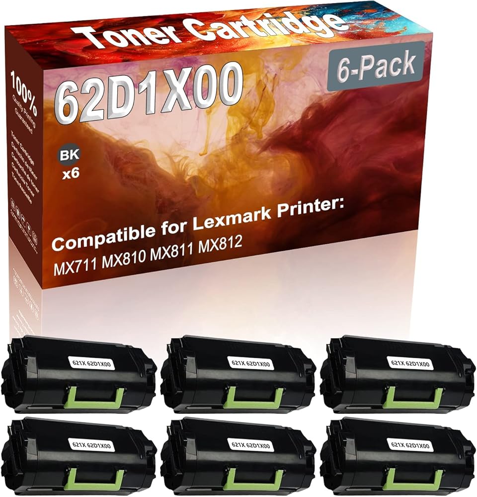 Credibility Store 6-Pack (Black) Compatible 62D1X00 (621X) Printer Toner Cartridge (High Capacity) fit for MX711 MX810 MX811 MX812 Printer