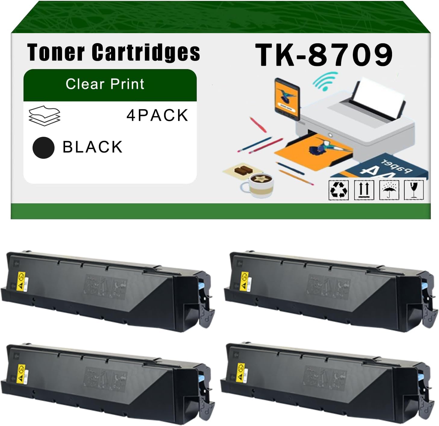 AGNNQ Compatible for Kyocera TK-8709 Toner Cartridges TASKalfa 6550ci 6551ci 7550ci 7551ci Printers, High Yield 80000 Pages Bright Clear Colors (4 Pack Black)