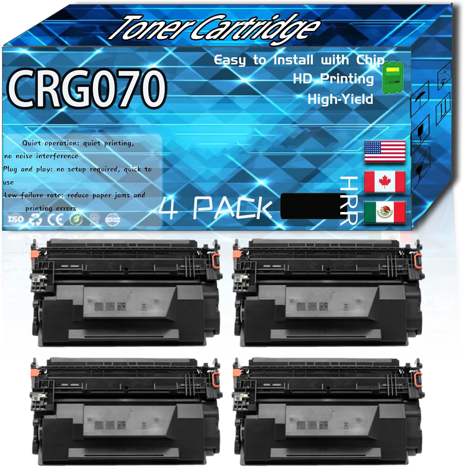 Compatible for Canon CRG070 Replacement Toner Cartridge Used with imageCLASS MF465dw MF462DW LBP247dw Printers, High Production Multiple Options (4 Pack Black)