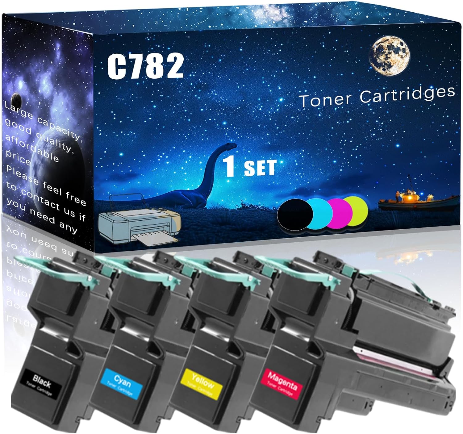 C782 Compatible Toner Cartridges Replacement for Lexmark High Yield Compatible C782dn 782dtn 782n X782e 782e MFP 782e Page Plus Printers, Meet Printing Needs (4-Pack BK/C/M/Y)