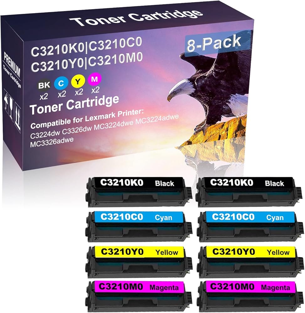 Credibility Store 8-Pack (2BK+2C+2Y+2M) Compatible High Capacity C3210K0+ C3210C0+ C3210Y0+ C3210M0 Toner Cartridge Used for C3224dw C3326dw Printer