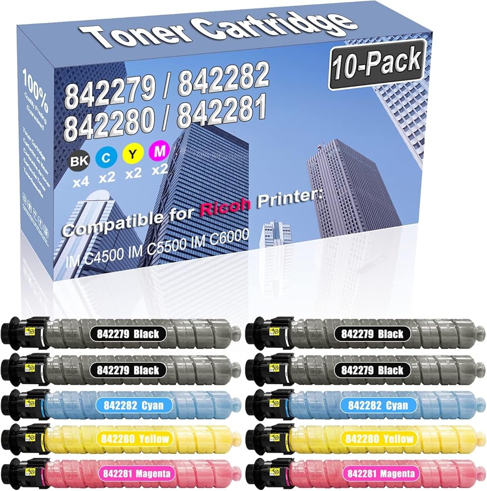 Credibility Store 10-Pack (4BK/2C/2Y/2M) Compatible High Yield 842279 842282 842280 842281 Imaging Toner Cartridge Replacement for Ricoh IM C4500 IM C5500 IM C6000 Printer