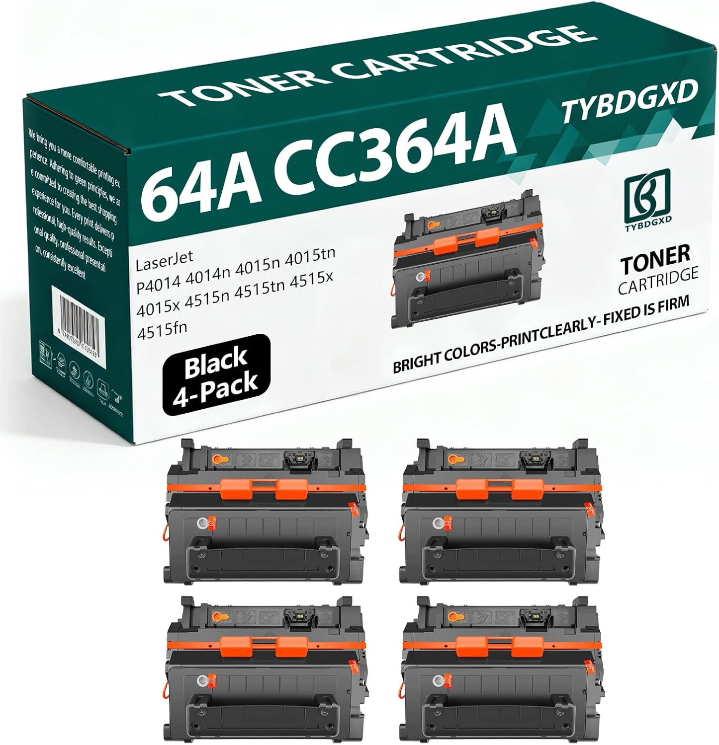 TYBDGXD 64A CC364A High Yield Black 10,000 Pages Toner Cartridge Compatible for HP Compatible Replacement for HP LaserJet P4014 4014n 4015n 4015tn 4015x 4515n 4515tn 4515x 4515fn Printers,4-Pack