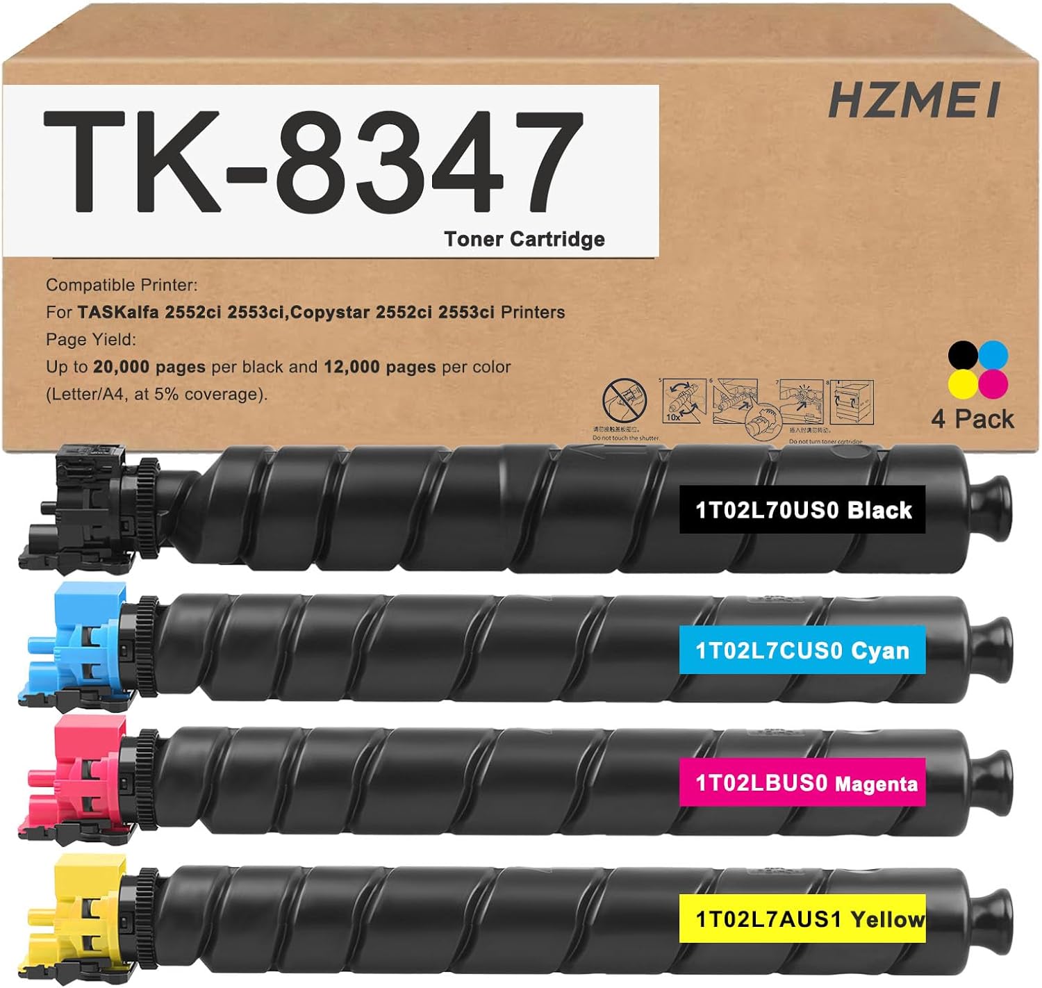 HZMEI High Yield TK8347 TK-8347 TK8349 TK-8349 Toner Cartridge Remanufactured Compatible for Kyocera TASKalfa 2552ci 2553ci Copystar CS-2552ci CS-2553ci Printer (TK-8347K TK-8347C TK-8347M TK-8347Y)