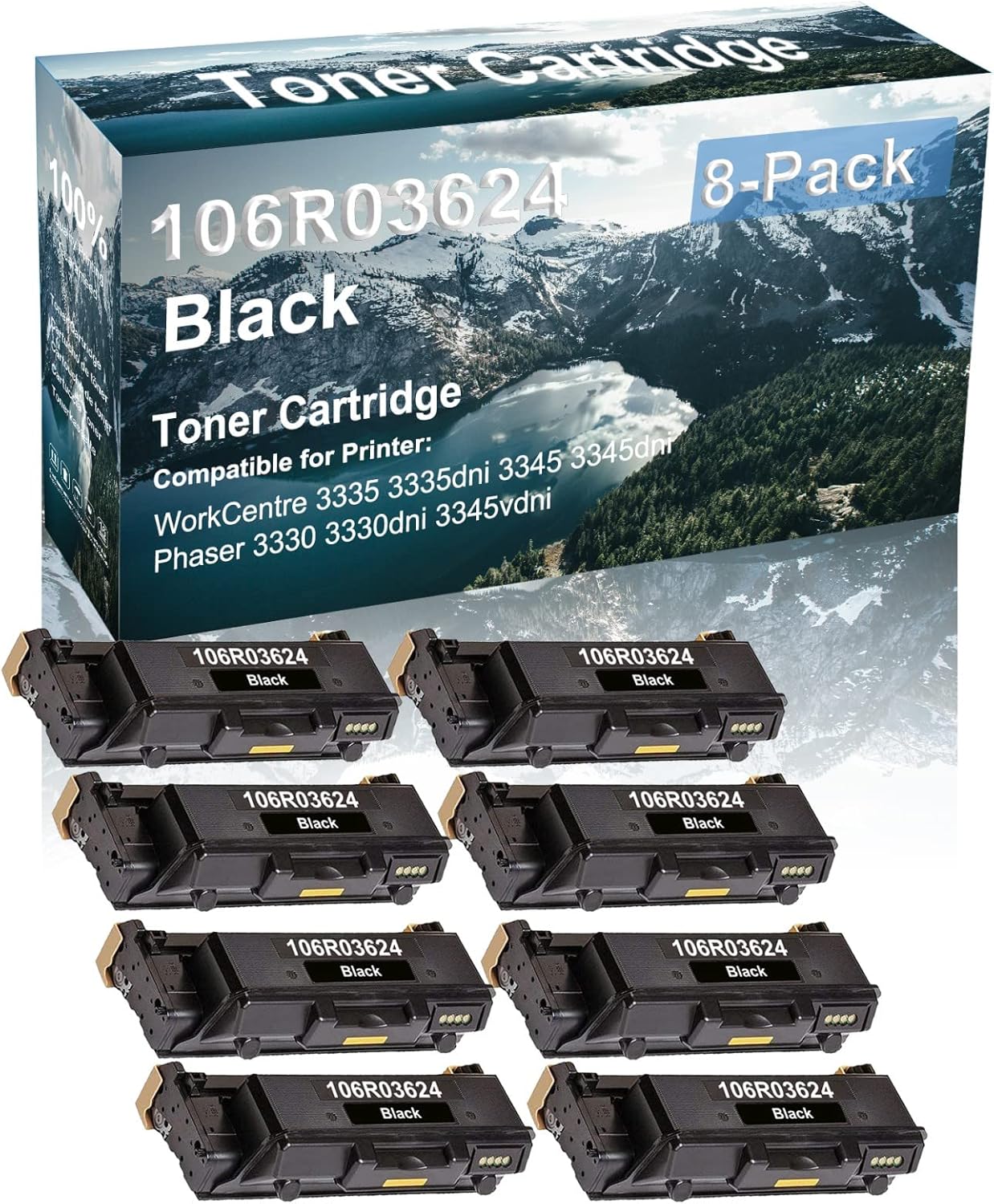 Credibility Store 8-Pack (Black) Compatible High Capacity 3345 3345dni Printer Toner Cartridge Replacement for 106R03623 106R03624 Printer Cartridge