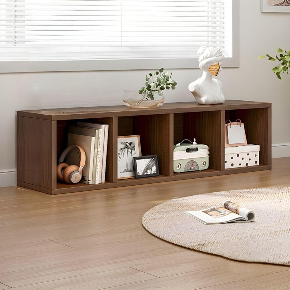 Contemporary Wood Storage Cabine, Bookshelf with Closed Back Bookcase, Suitable for Compact Storage Home Office Furniture (Walnut, 47