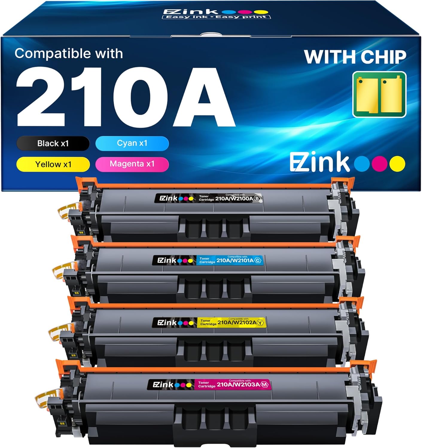 E-Z Ink 210A with Chip Compatible for HP 210A Toner Cartridges 4 Pack 210X to Use with HP Color LaserJet Pro MFP 4301fdw 4301fdn 4201dw Pro 4201dn 4201dw W2100A W2100X High Yield (BCMY)
