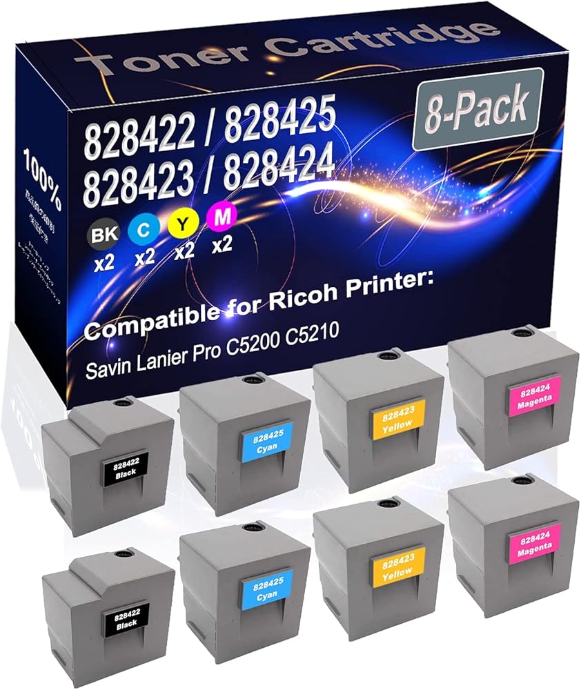 Kolasels 8-Pack (2BK+2C+2Y+2M) Compatible High Yield 828422 828425 828423 828424 Printer Toner Cartridge use for Ricoh Savin Lanier Pro C5200 C5210 Printers
