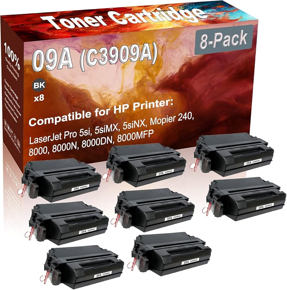 8-Pack (Black) Compatible High Yield 09A (C3909A) Printer Cartridge use for HP 5si, 5siMX, 5siNX, Mopier 240, 8000, 8000N, 8000DN, 8000MFP Printer