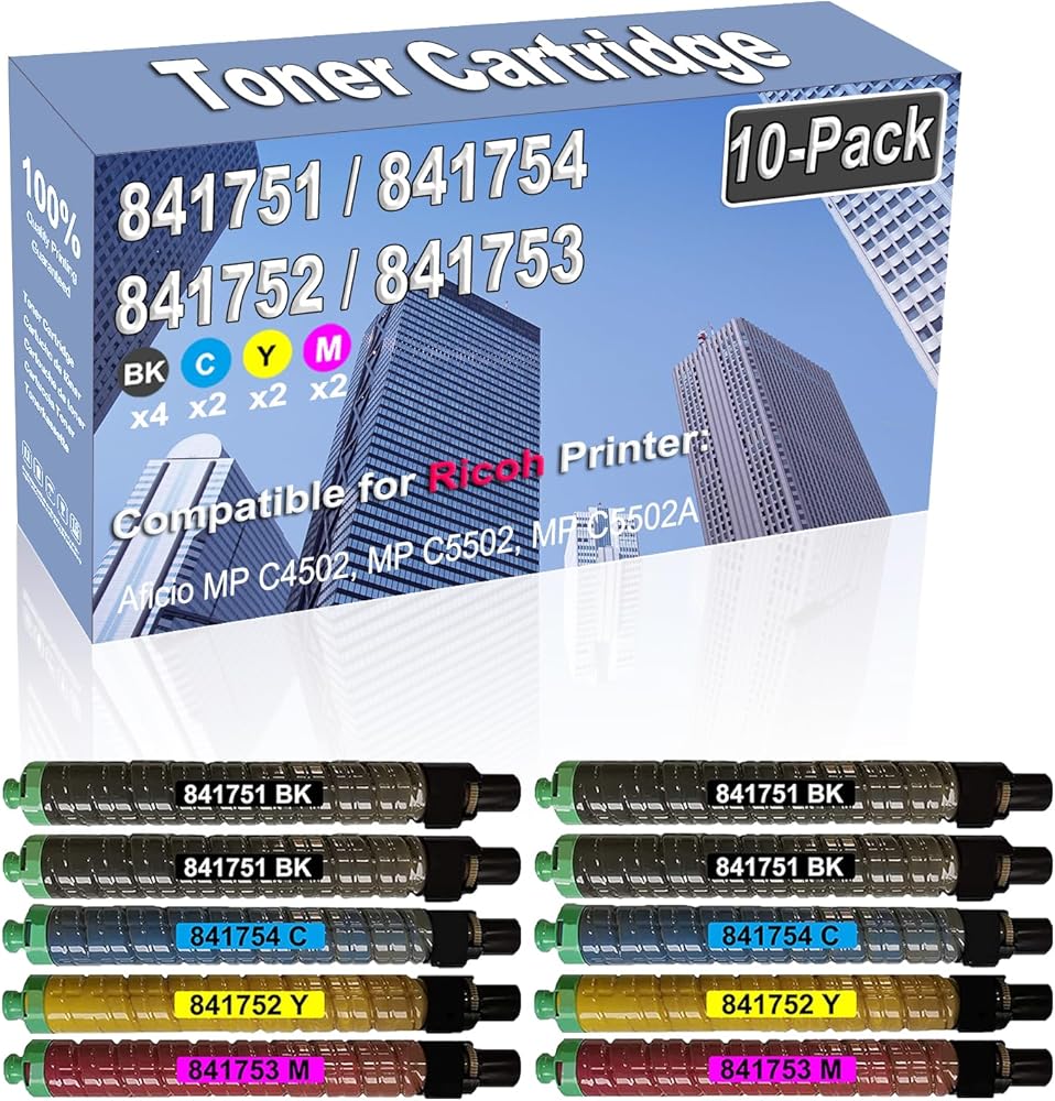 Credibility Store 10-Pack (4BK/2C/2Y/2M) Compatible High Yield 841751 841754 841752 841753 Imaging Toner Cartridge Replacement for Ricoh Aficio MP C4502 MP C5502 MP C5502A Printer