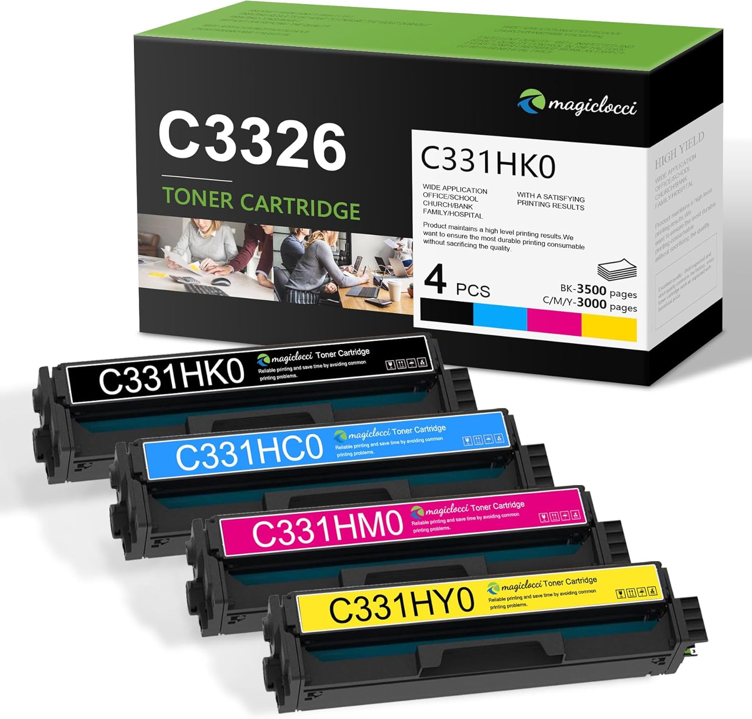 C331HK0 C331HC0 C331HM0 C331HY0 High Yield Toner Cartridge Set (4 Color, BK/C/M/Y) Replacement for Lexmark C3326 Toner Cartridges Work for C3224, C3326, MC3224, MC3326 Printer