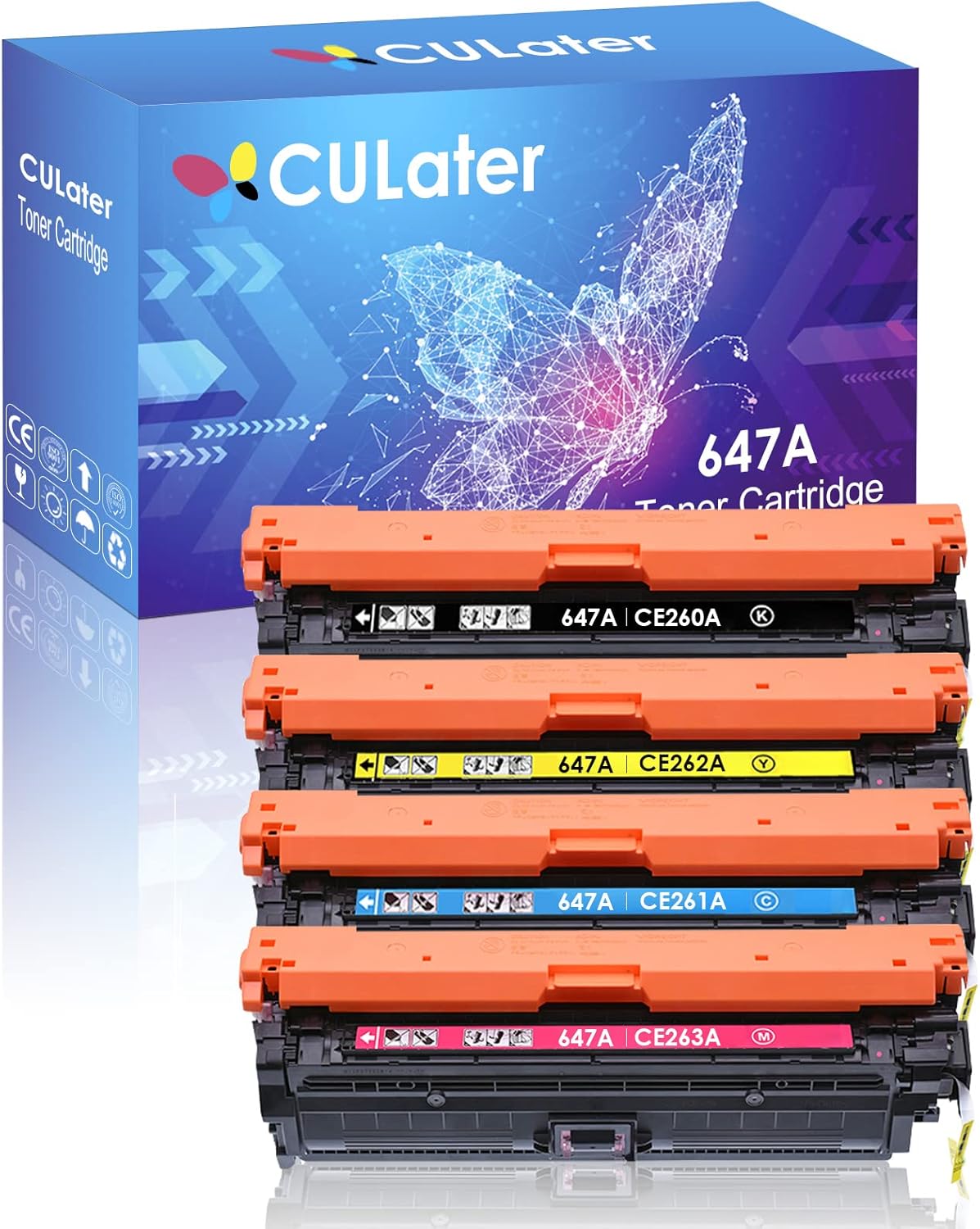 CULater 647A 648A Remanufactured Toner Cartridge Replacement for CE260A CE261A CE262A CE263A Toner Cartridges for HP Color CP4025dn CP4025n CP4525 CP4525dn CP4525n CP4525xh Printer (4 Pack)