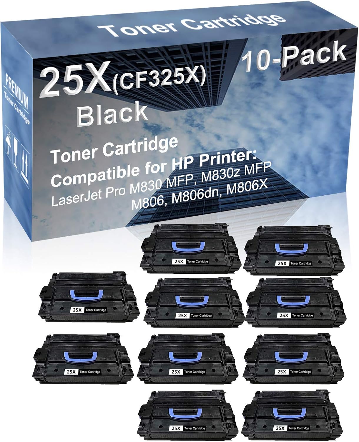 10-Pack Compatible High Capacity M830 MFP, M830z MFP, M806, M806dn, M806X Printer Toner Cartridge Replacement for (CF325X) 25X Printer Cartridge (Black)