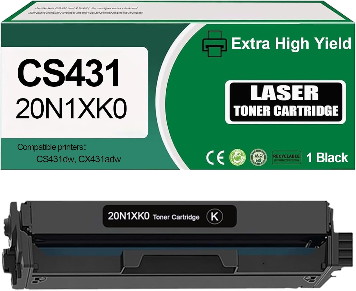 Eficazink CS431 CX431 20N1XK0 Black Extra High Yield Remanufactured Toner Cartridge Compatible with CS431dw, CX431adw Printers(6000 Pages)