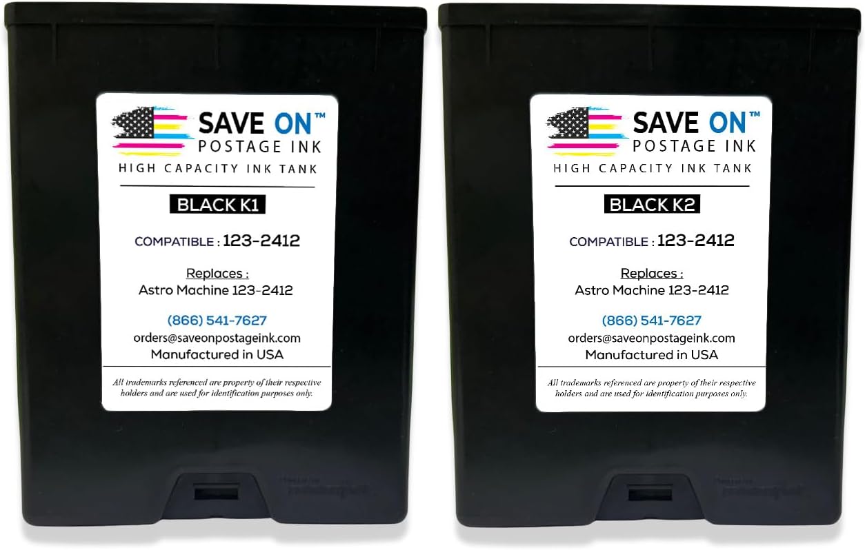 Save On Postage Ink, (2-Pack Memjet Ink Cartridge Compatible Astro 123-2412 | Memjet Ink Compatible HI-Cap Black Ink Tank for AstroJet M1 M2 S1 and M1DX | 2 Pack