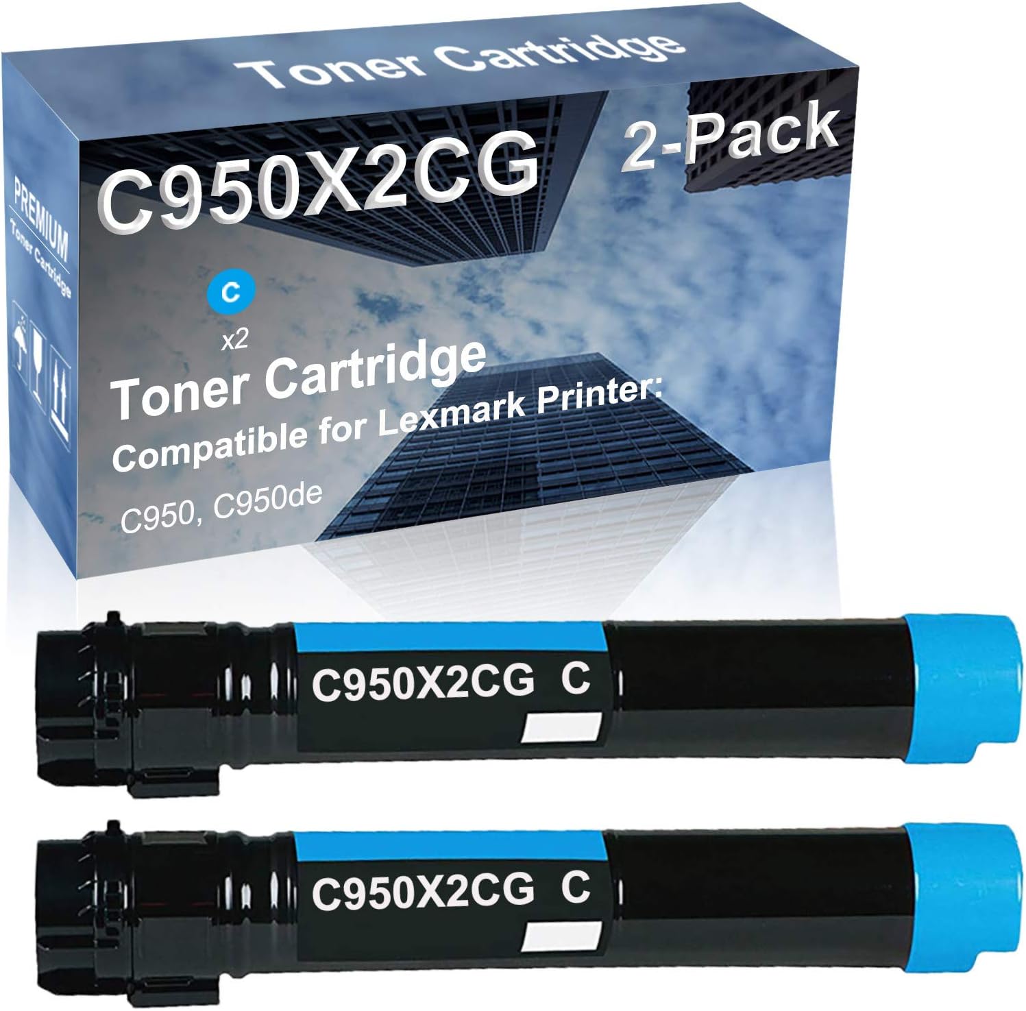 2-Pack (Cyan) Compatible C950, C950de Printer Toner Cartridge High Capacity Replacement for C950X2CG Toner Cartridge