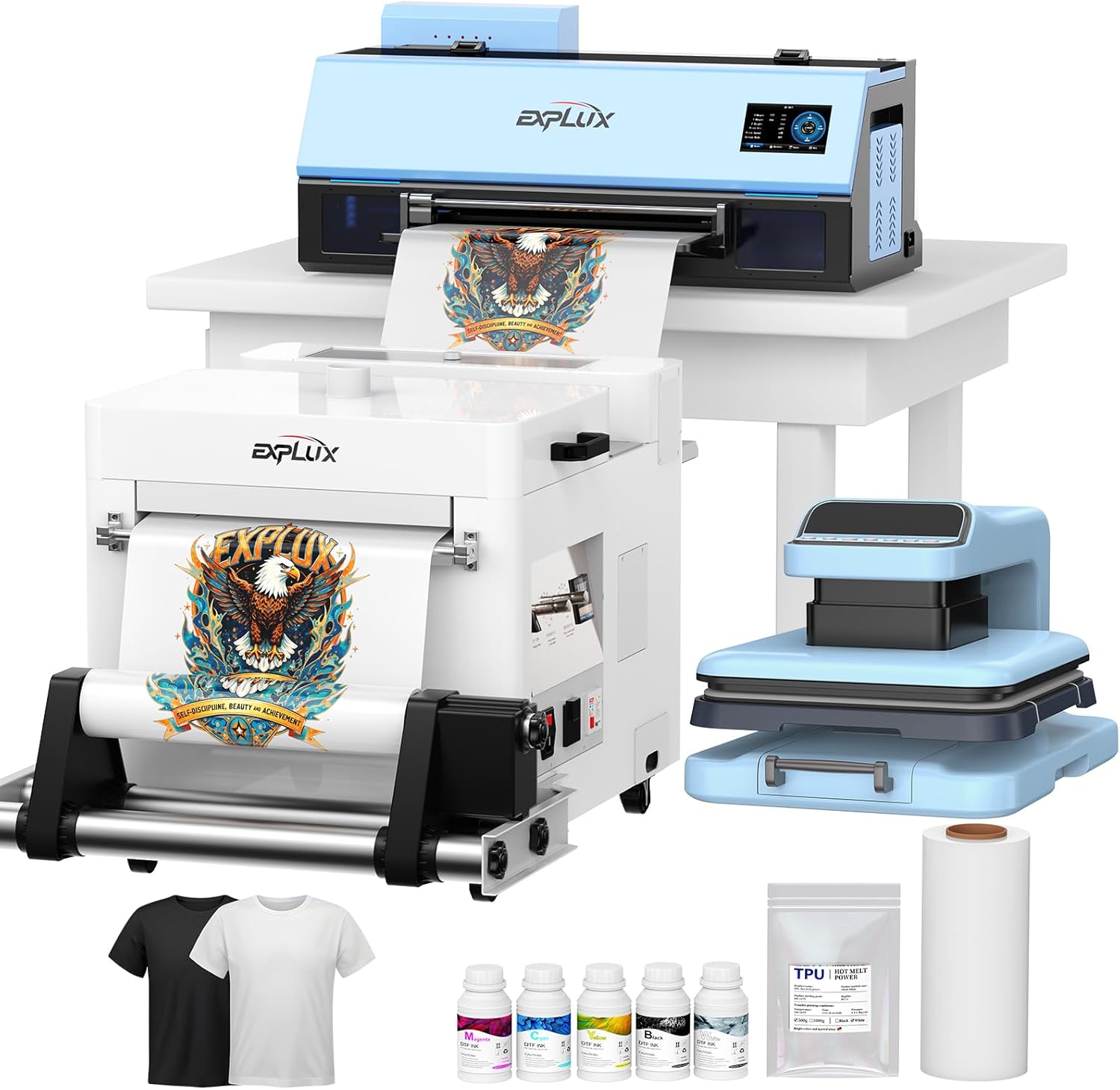 EXPLUX A3 DTF Printer,XP600 Turbo Printhead, 2X Faster Output, Anti-Clog Design + Low-Ink Warning+LED Multi-Function Display,Multi-Material Compatible,Gift Ink 2 Year