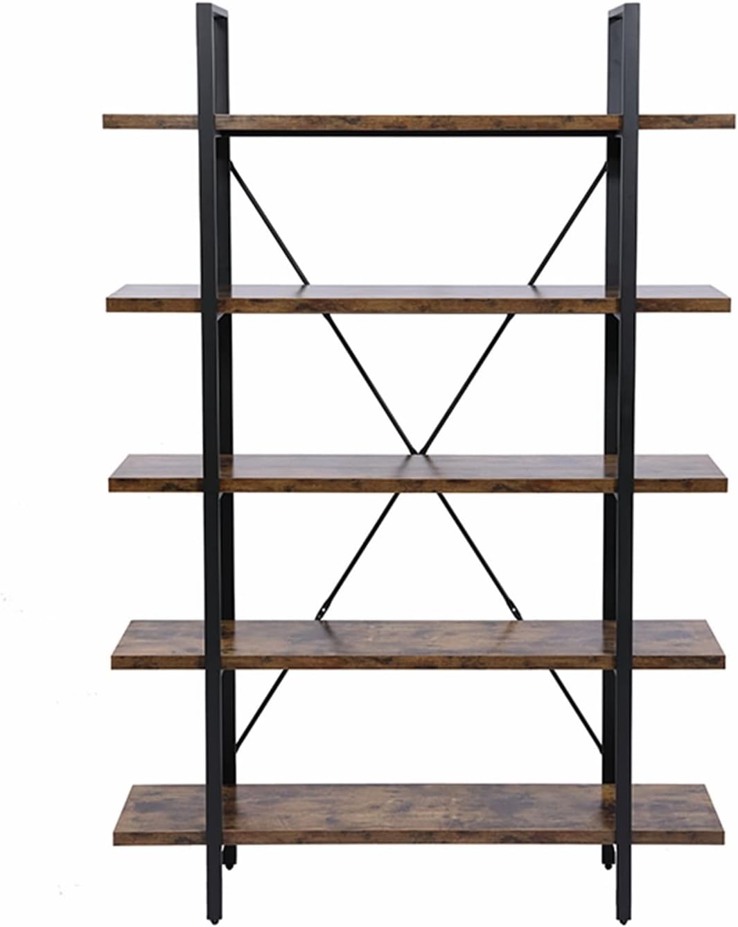 DOLUNTO Storage Rack 4-Tier Industrial Bookcase and Book Shelves, Vintage Wood and Metal Bookshelves, Retro Brown (Color : Rustic Brown-5Tier-178x32x120cm)