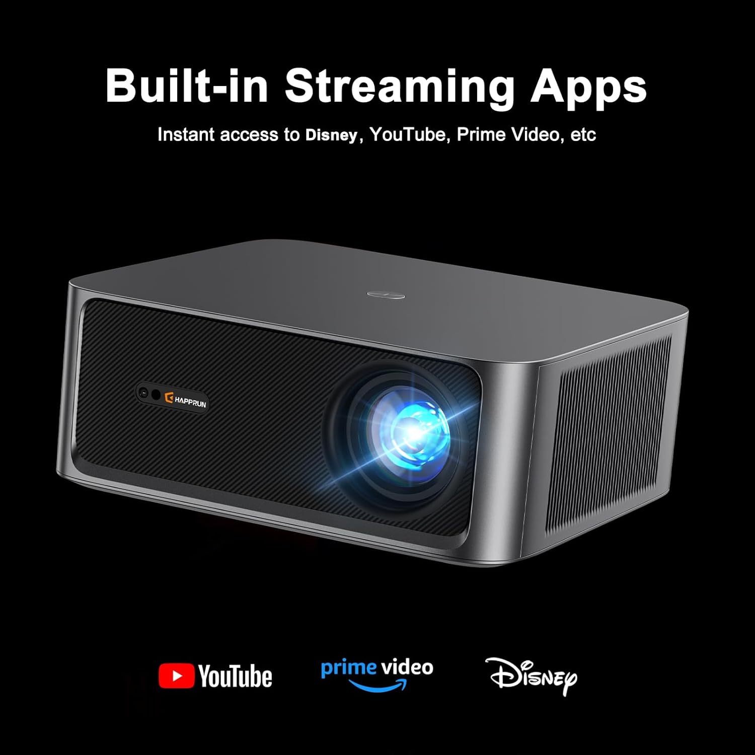 HAPPRUN 2500 ANSI Lumens Outdoor Projector with Built-in Streaming Apps