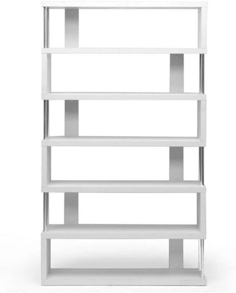 Pemberly Row Contemporary 6 Shelf Modern Bookcase in White Finish
