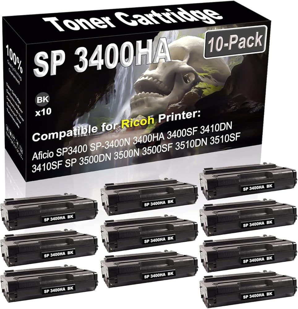 SINIYA 10-Pack (Black) Compatible Aficio SP3400N SP3400SF SP3410DN SP3410SF Laser Printer Cartridge (High Capacity) Replacement for Ricoh 406465 406464 406522 SP 3400HA Printer Cartridge