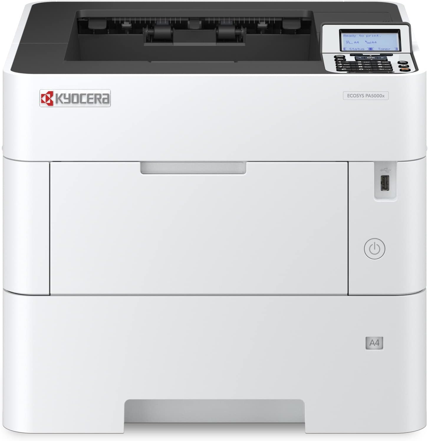 KYOCERA ECOSYS PA5000x Monochrome Laser Printer, 52 ppm, 600 x 600 dpi and Up to Fine 1200 dpi, 600 Sheet Tray, 100 Sheet MPT, Duplex, 5 Line LCD w/Hard Key Panel, Gigabit Ethernet, USB, 512 MB