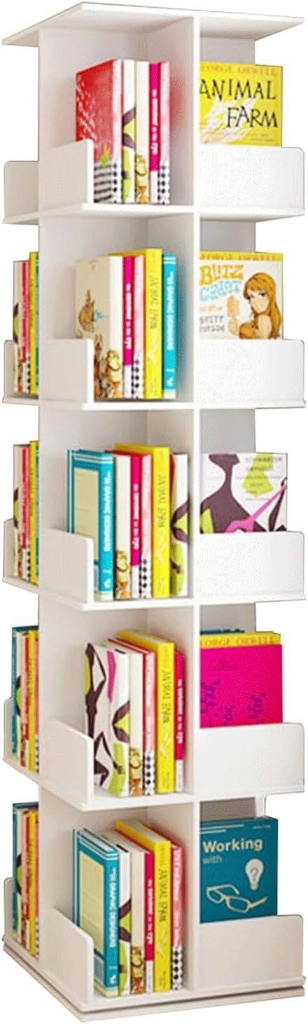 PZEOB Narrow Bookshelf Fashion Bookcase Rotatable Bookcase 5-Tier Standing Bookcase Tall Bookcase Shelf Nordic Luxury Floor Standing Book Shelf Perfect Display