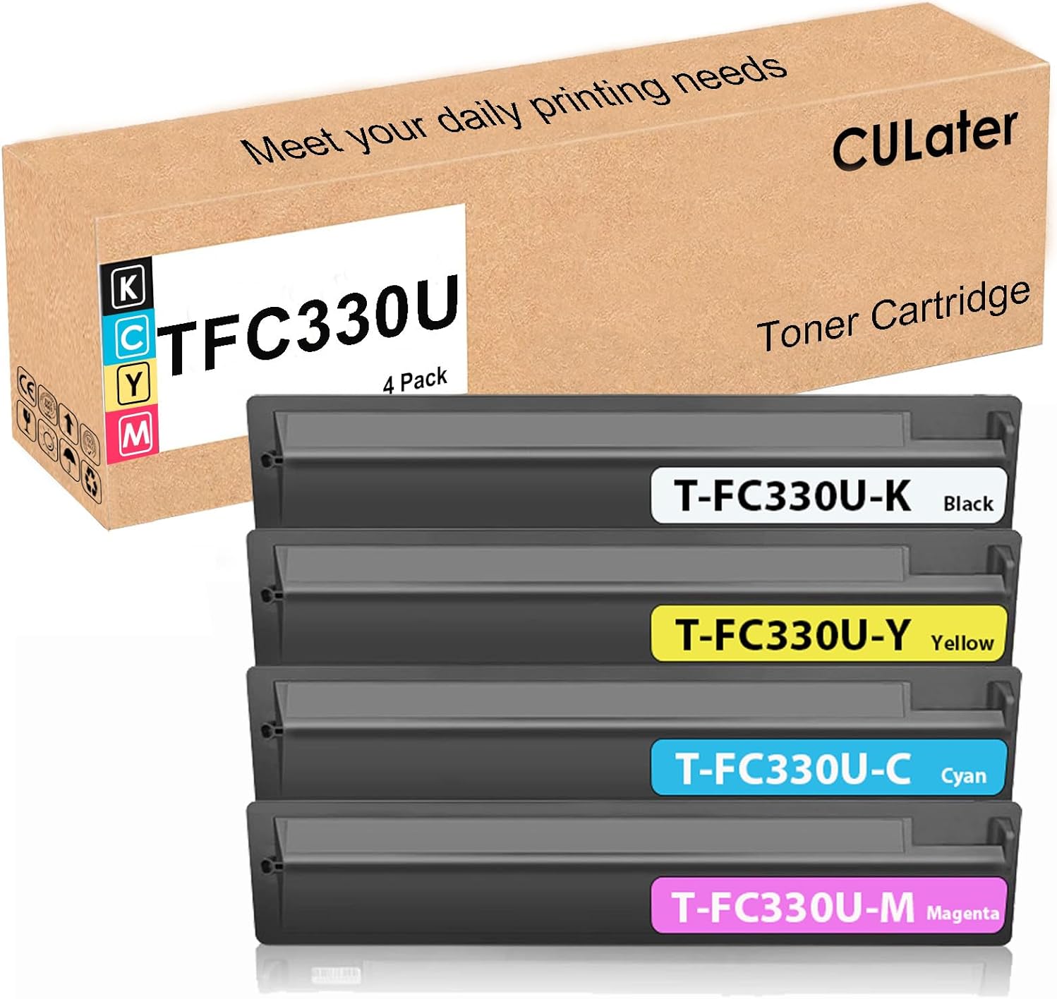 CULater TFC330U T-FC330U Remanufactured Toner Cartridge T-FC330U-K T-FC330U-C T-FC330U-M T-FC330U-Y Replacement for E-Studio 330AC 400AC Printer (4 Pack)