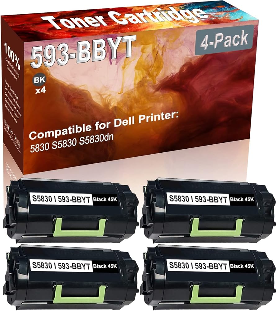 4-Pack (Black) Compatible 593-BBYT (8XTXR) Printer Toner Cartridge (High Capacity) fit for Dell 5830 S5830 S5830dn Printer