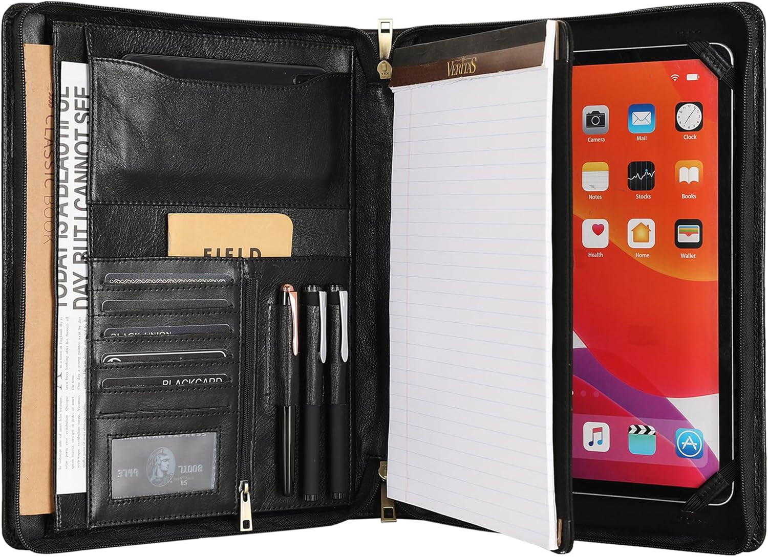 Leather Portfolio for 13/12.9/11 inch iPad Pro/Air, Engraved Leather Padfolio with Ipad Holder for Letter Size Notepad, Personalized for Men (Black, Custom)