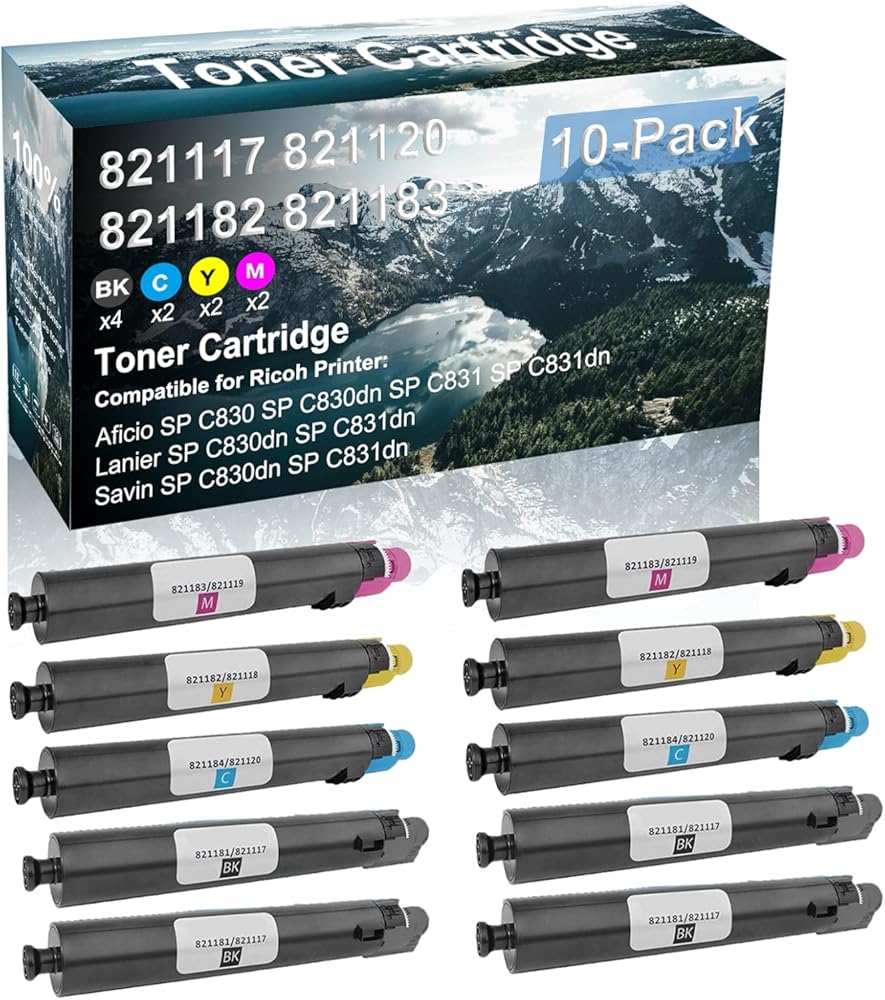 Credibility Store 10 Pack (BK+C+Y+M) Compatible Savin SP C830dn SP C831dn Printer Toner Cartridge Replacement for Ricoh 821117 821181 | 821120 821184 | 821118 821182 | 821119 821183 Toner Cartridge