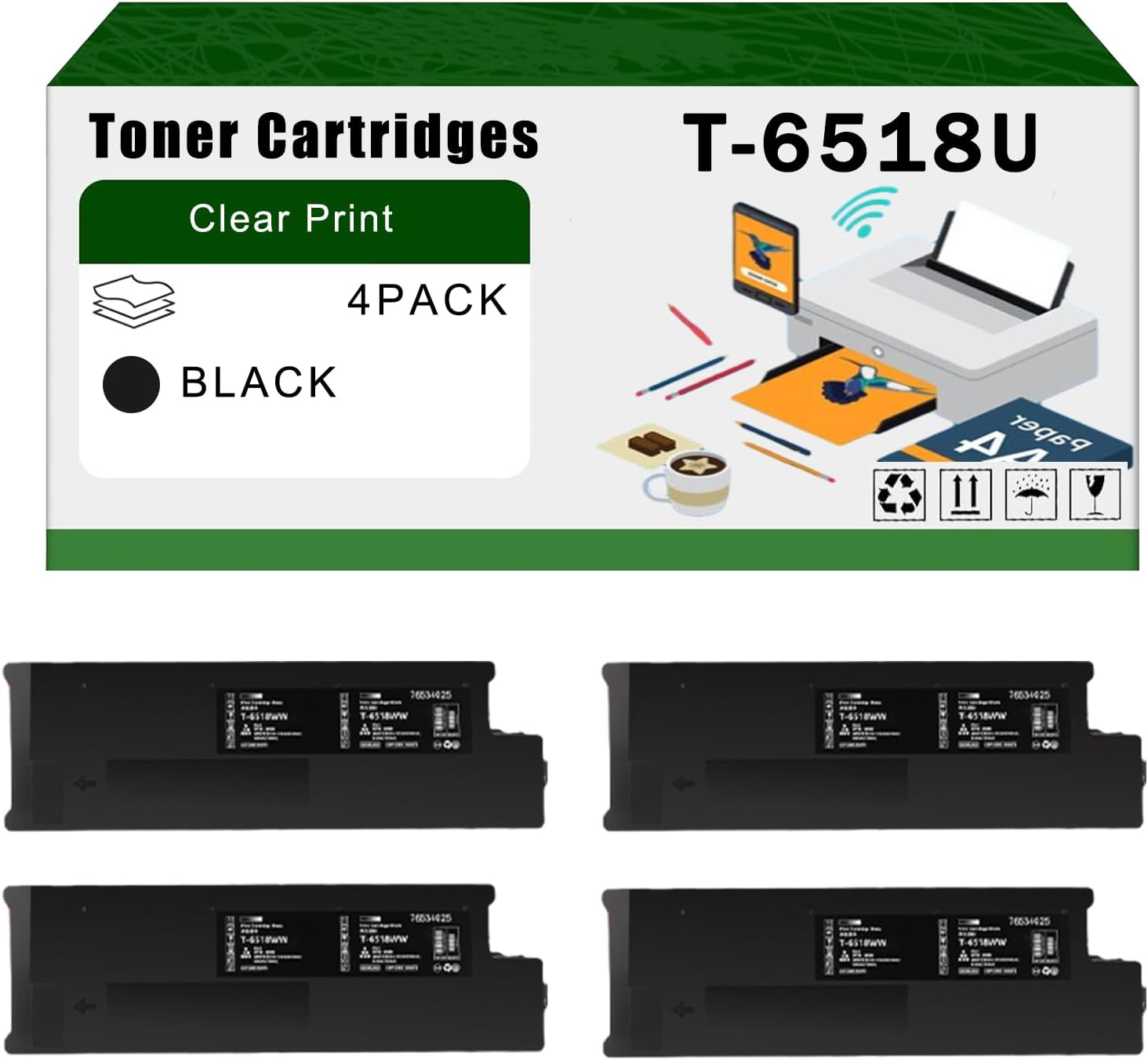 AGNNQ Compatible for Toshiba T-6518U Toner Cartridges T6518U ESTUDIO 5518A 6518A 7518A 8518A Printers, High Yield 206600 Pages Bright Clear Colors (4 Pack Black)