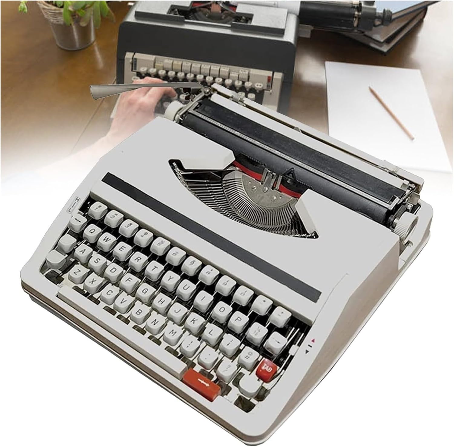 Classic Manual Typewriter, Retro Portable Manual Props Typewriter Antique Typewriter Decoration Artistic Design Typewriter(White)